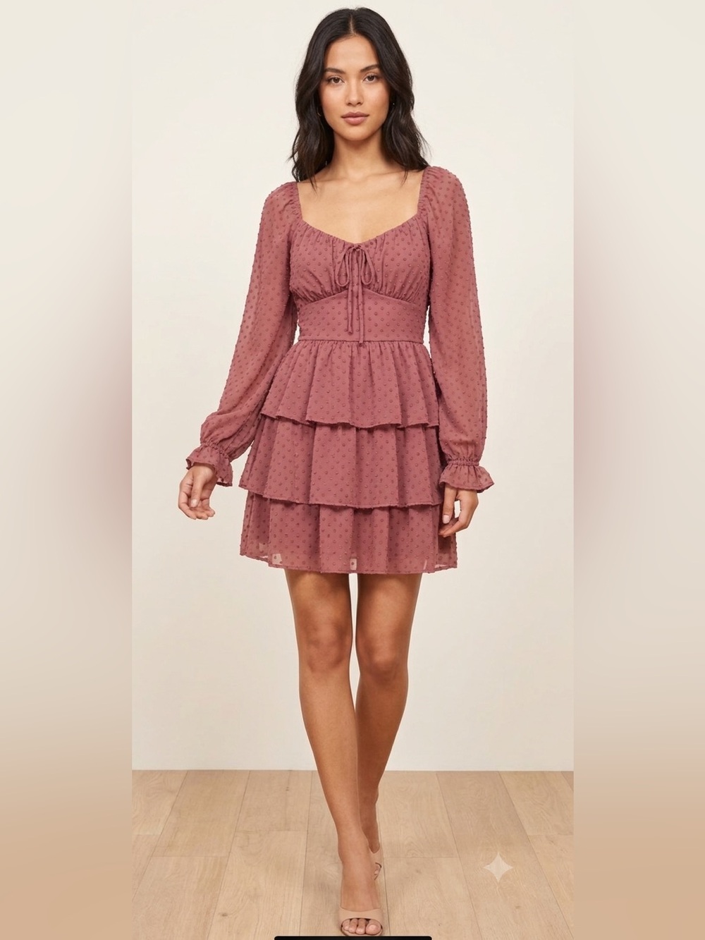 Inspired Hearts • Women’s Polka Dot Tiered Long Sleeve Mini Dress • Size Large